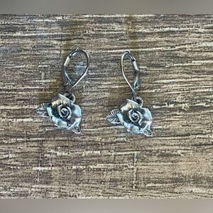 Vintage women’s metal rose earrings with copyright stamp boho, country, coquette